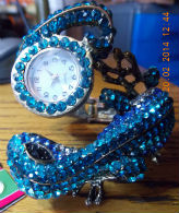 Montre lézard bleu strass